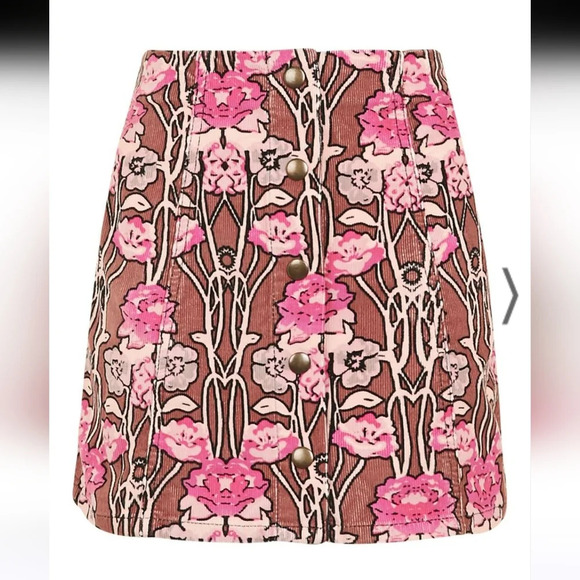TOPSHOP Rose Print Corduroy A-Line Skirt. Size US 4 - Picture 4 of 14
